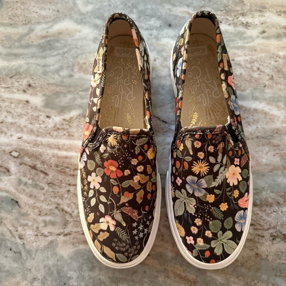 Keds x Rifle Paper Co Floral Slip On Sneakers Brown Multicolor Sz 10 Fall Style - Picture 2 of 7